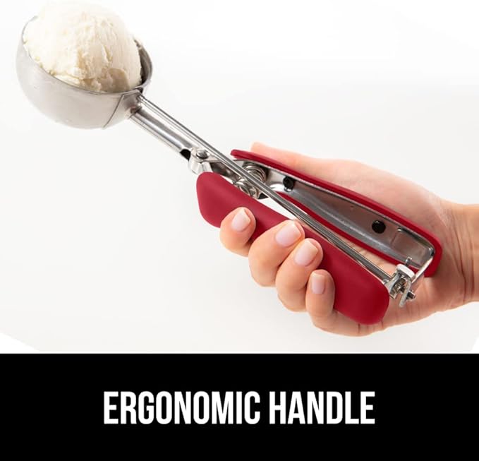 GORILLA GRIP BPA-Free Stainless Steel Cookie Scoop, 2 TBSP Scooper #40, Soft Grip Handle, Easy Food Release, Create Even Portion Sizes, Multipurpose Kitchen Melon Baller, Meatball Spring Scoops, Red