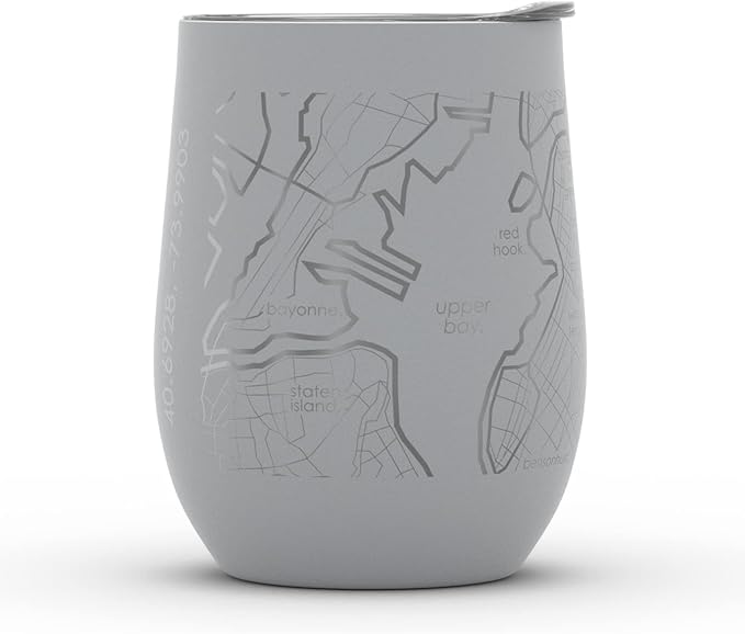Well Told Engraved Brooklyn New York Map Insulated Wine Tumbler, Etched Stainless Steel Cup (12 oz, Dockside Gray) City Map Insulated Tumbler, Custom Insulated Tumbler, Outdoor Drinkware