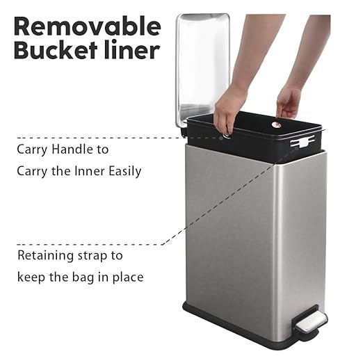 Bathroom Trash Can, 10 Liter / 2.6 Gallon Trash Can with Lid, Stainless Steel Garbage Can with Removable Inner Bucket, Step Trash Bin for Bedroom, Office, Kitchen, Dorm, Kohler Grey