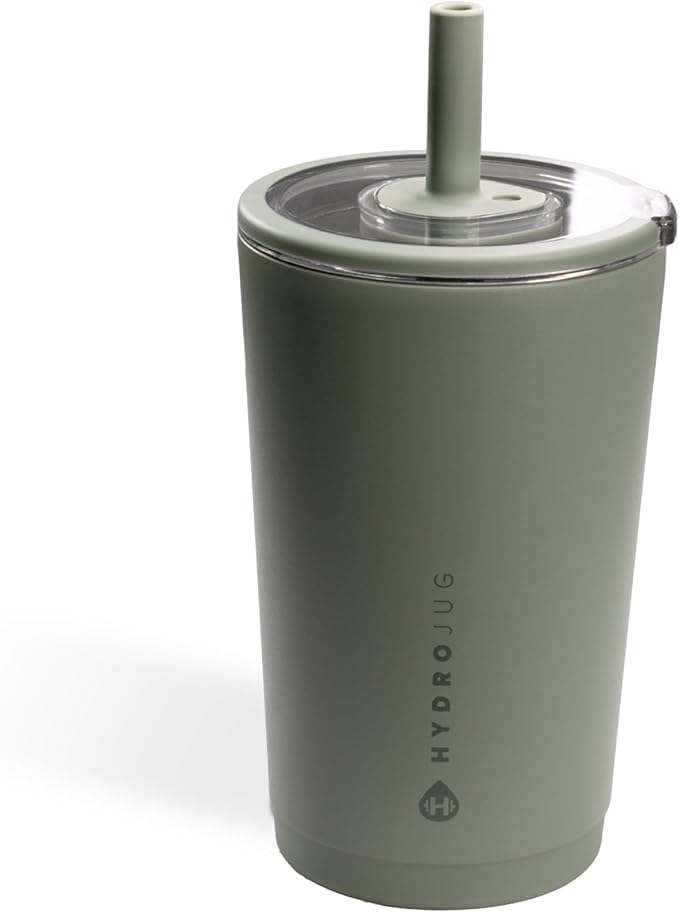 HydroJug Everyday Tumbler 14 oz – Ceramic-Lined Insulated Tumbler with Straw and Soft-Touch Lid, Cup Holder Friendly, Double-Wall Vacuum Insulation, Reusable Travel Cup – Courtyard