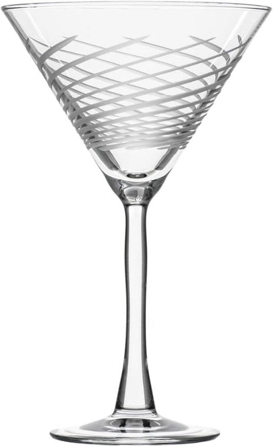 Rolf Glass Cyclone 10 Ounce Martini Glasses | Set of 4 Stemmed Cocktail Glasses | Proudly Made in the USA | Large Engraved Martini Glasses | Lead-Free Glass