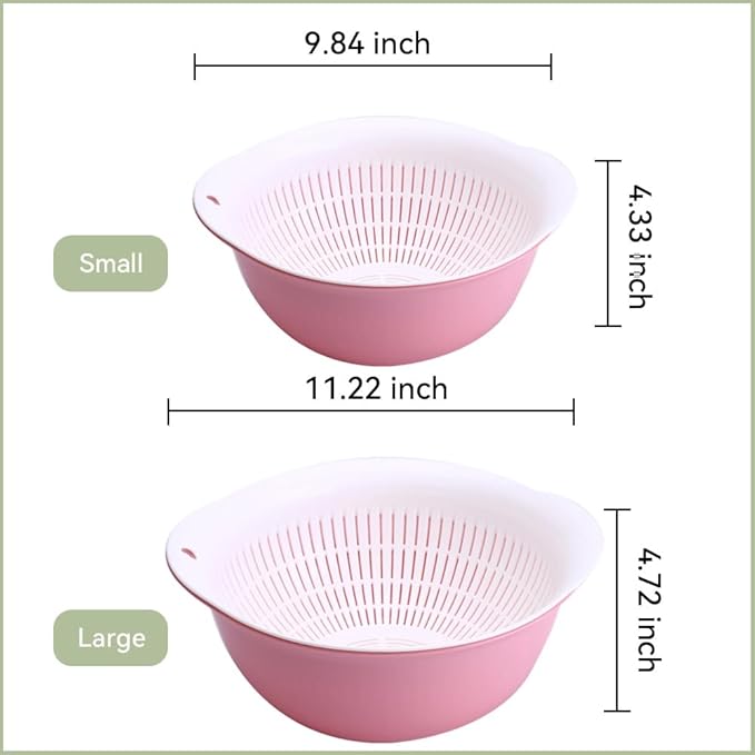 Colander Bowl Set of 2, Nesting Large Capacity Plastic Food Strainer for Pasta, Vegetables and Fruits Washing Draining Basket, Space Saving, BPA Free