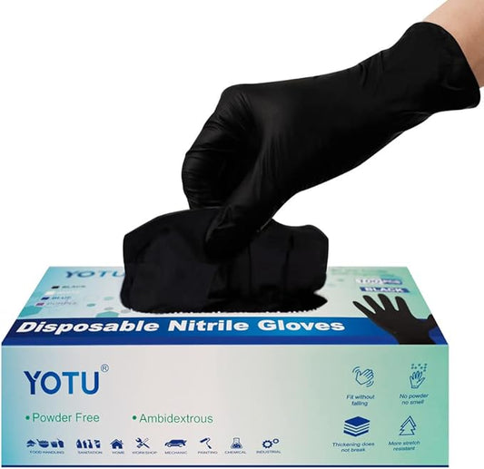 Black Disposable Nitrile Latex & Powder Free 6-Mil Gloves 100 Count, Textured, Mechanic Wearing, Cleaning, Food Black Large