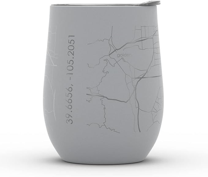 Well Told Engraved Denver Colorado Map Insulated Wine Tumbler, Etched Stainless Steel Cup (12 oz, Dockside Gray) City Map Insulated Tumbler, Custom Insulated Tumbler, Outdoor Drinkware