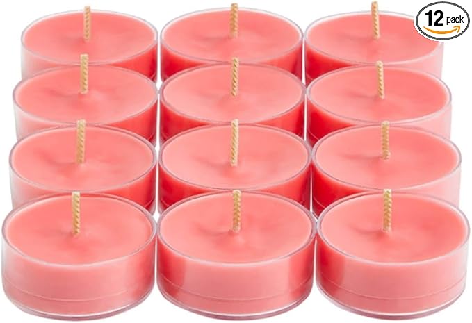 PartyLite Set of 12 Tea Lights Candles, Fresh Watermelon and Citrus Scent, Aromatherapy Scented Candles Gift Set, Up to 4 to 6 Hours Burn Time