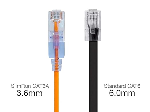 Monoprice Cat6A 6in Yellow 10-Pk Patch Cable UTP 30AWG 10G Pure Bare Copper Snagless RJ45 SlimRun Series Ethernet Cable