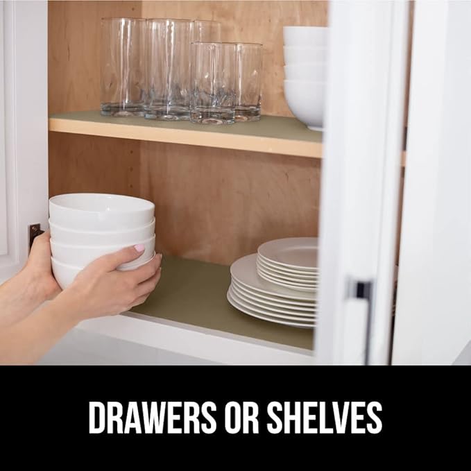 GORILLA GRIP Slip Resistant Drawer and Shelf Liner 2 Pack, Non Adhesive Water Resistant, Easy Clean and Trim, Smooth Surface Liners for Kitchen Cabinet, Shelves, Drawers Pantry, 17.5 IN x 20 FT, Beige