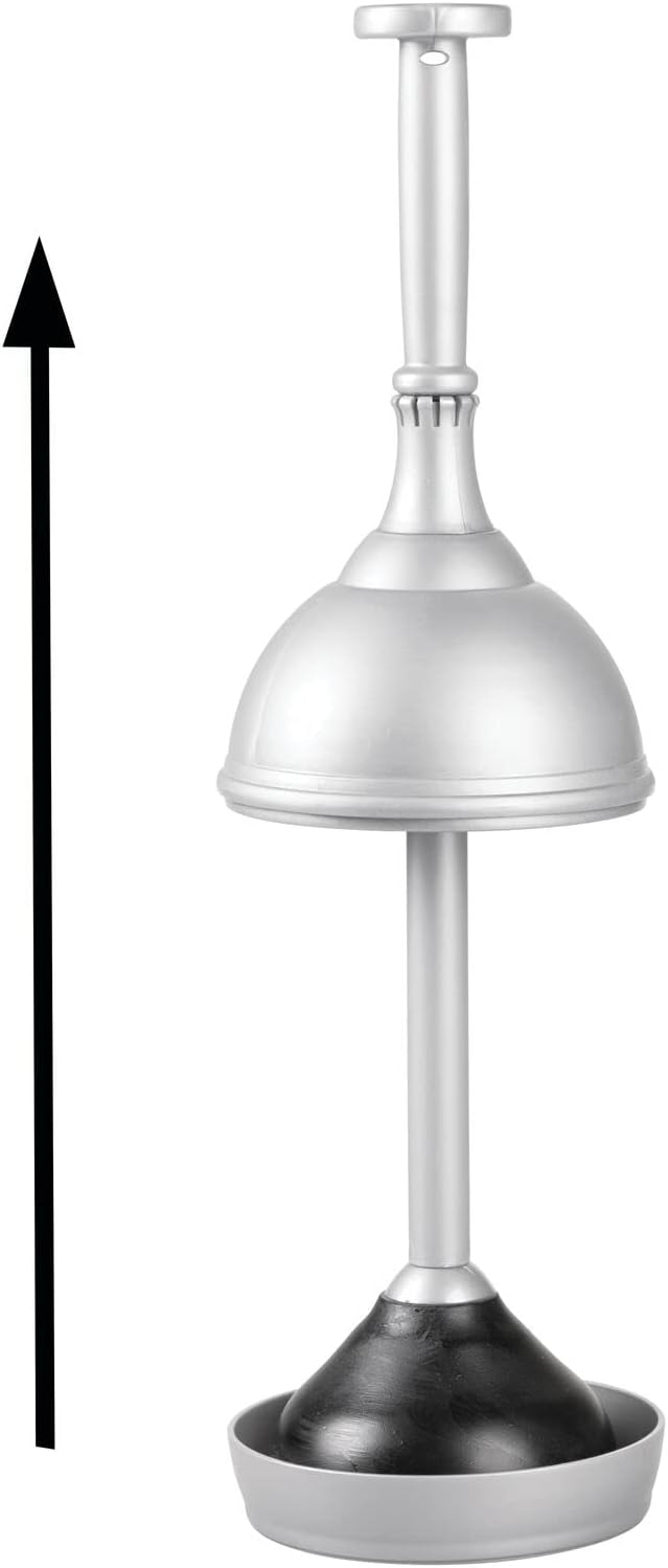 mDesign Plastic Modern Compact Toilet Plunger and Toilet Bowl Brush for Bathroom Storage Organization - Sturdy, Heavy Duty, Deep Cleaning Accessories - Hyde Collection - Set of 2 - Silver