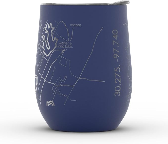 Well Told Engraved Austin Texas Map Insulated Wine Tumbler, Etched Stainless Steel Cup (12 oz, Midnight Blue) City Map Insulated Tumbler, Custom Insulated Tumbler, Outdoor Drinkware