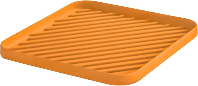 Silicone Organizer Tray for Kitchen Sink and Bathroom, Dishwasher Tray, Versatile Bathroom and Drawer Organizer Trays, Non-Slip Countertop (Orange)