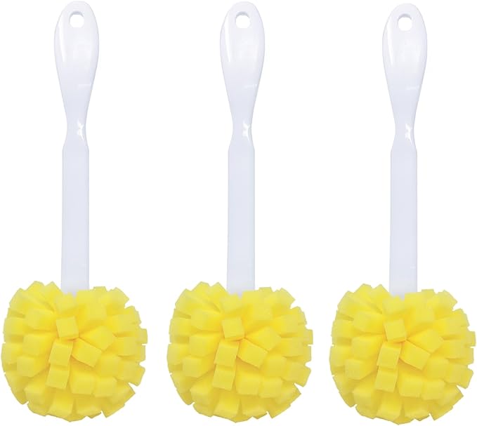 LOLA The Original Flower Shaped Kitchen Foam Sponge Bottle Brush, 3 Pack, No Slip Grip Handle, Dishwasher Safe