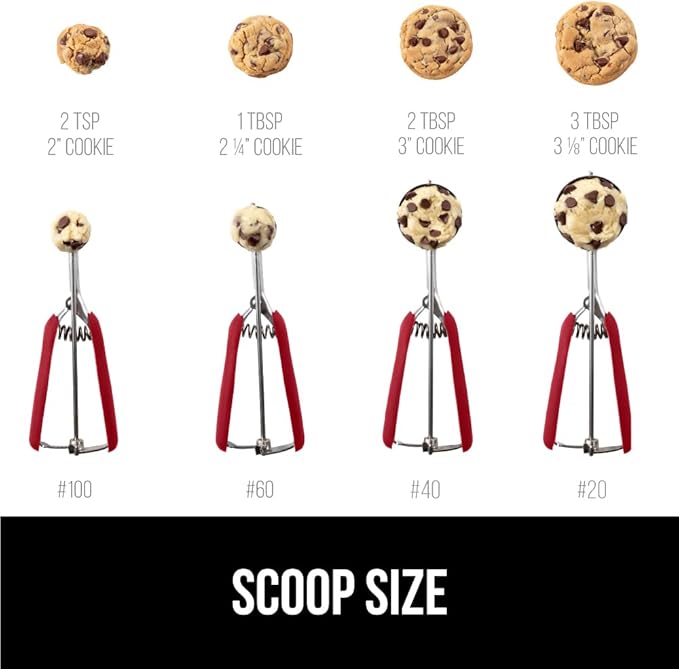 GORILLA GRIP BPA-Free Stainless Steel Cookie Scoop, 2 TBSP Scooper #40, Soft Grip Handle, Easy Food Release, Create Even Portion Sizes, Multipurpose Kitchen Melon Baller, Meatball Spring Scoops, Red