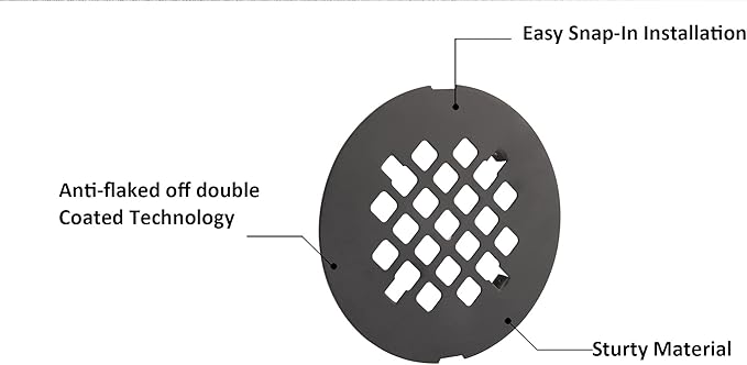 Artiwell 4-1/4” OD Snap-in Shower Drain Cover, Round Shower Drain Strainer Grid, Replacement Cover, Designed for Long-Lasting