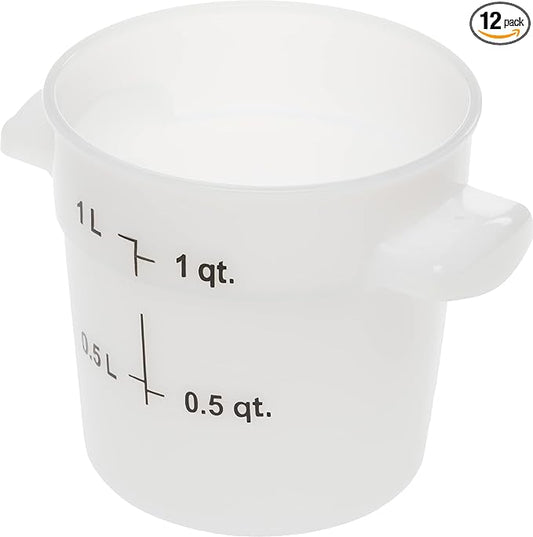 Carlisle FoodService Products Storplus Round Food Storage Container with Stackable Design for Catering, Buffets, Restaurants, Polyethylene (Pe), 1 Quart, White