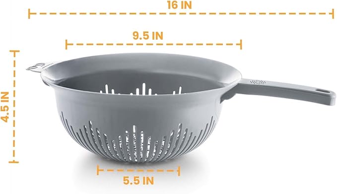 YBM HOME 9.75 Inch Plastic Strainer Colander with Long Handle – Made of Food Safe BPA-Free Plastic - Use for Pasta, Noodles, Spaghetti, Vegetables and More 31-1130-gray (1, Gray)