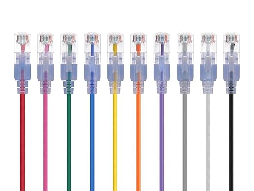 Monoprice Cat6A 5ft 10-Color 10-Pk Patch Cable UTP 30AWG 10G Pure Bare Copper Snagless RJ45 SlimRun Series Ethernet Cable