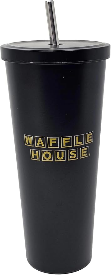Waffle House Stainless Steel Tumbler with Straw – 24oz Double Wall Vacuum Insulated Cup with Straw & Spill-Resistant Lid – Hot & Cold Drinks – Durable Modern Travel Mug for Home or On-the-Go