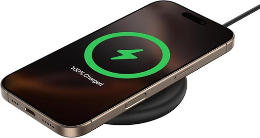 Belkin Magnetic Wireless Charging Pad 15W - MagSafe-Compatible Qi2-Certified Wireless Charging Station, iPhone Charger for Apple iPhone 16, 15, 14 Series, AirPods w/Non-Slip Base - Black (No PSU)