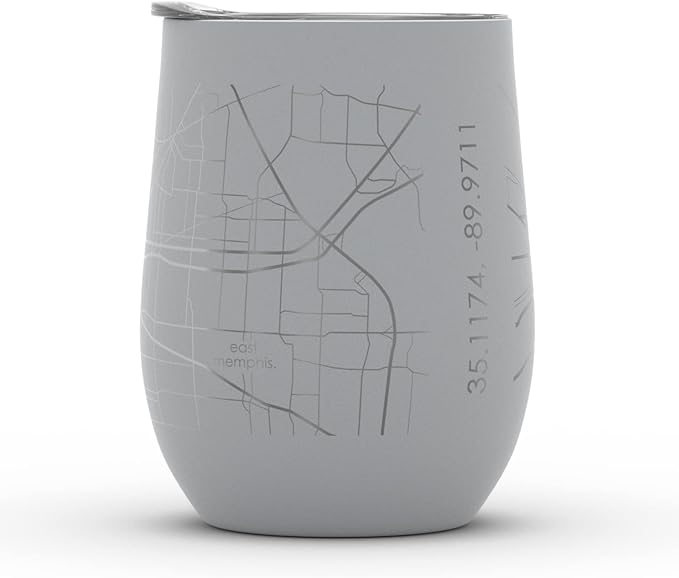 Well Told Engraved Memphis Tennessee Map Insulated Wine Tumbler, Etched Stainless Steel Cup (12 oz, Dockside Gray) City Map Insulated Tumbler, Custom Insulated Tumbler, Outdoor Drinkware