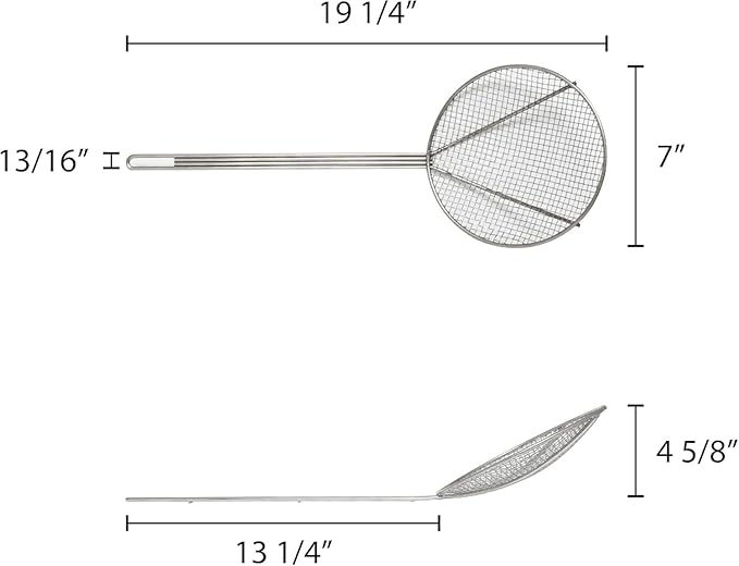 TrueCraftware- 7-Inch Round Wire Skimmer 12-1/2" Handle Length Nickel Plated- Kitchen Utensil Food Strainer Skimmer Spoon for Cooking Sieve Sifters Rice Quinoa Pasta Fruits Vegetables etc.