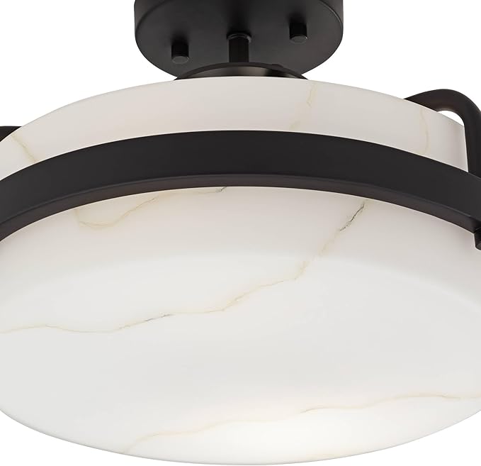 Possini Euro Design Bregman 13" Modern Semi Flush-Mount Ceiling Light Fixture Kitchen Foyer Hallway Drum Round Black Finish White Stone Glass Metal Bedroom Bathroom Entryway Living Room Indoor