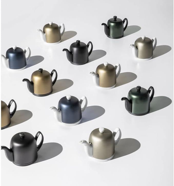 Degrenne Salam Luxury French Tea Pot - Porcelain Teapot with Emerald Aluminum Cover, Ceramic Tea Kettle for Loose Tea, Removable Infuser, 4 Cup Capacity, 24oz - Emerald