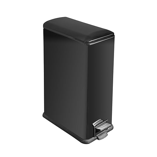 12 Gallon Kitchen Trash Can, Stainless Steel Slim Trash Can with Removal Inner Bucket and Soft-Close Lid, Foot Pedal Trash Bin for Home Office, Narrow Place, 45 Liter, Shiny Black