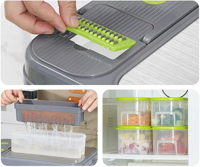 “28PCS Ultimate Vegetable Chopper Set – Multifunctional Food Processor with Large Container, Sharp Stainless Steel Blades & Hand Guard for Quick, Safe, Effortless Slicing, Dicing & Grating”