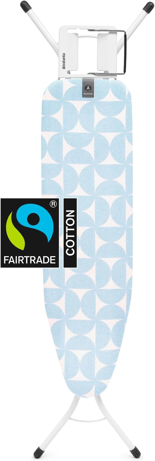 Brabantia Size A Compact Small Ironing Board (43x12 in) 7 Height Options, Adjustable Steam Iron Rest Holder (Fresh Breeze) Non-Slip Feet, Anti-Collapse Child Locks