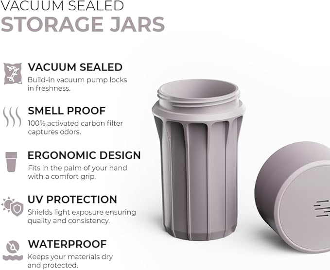 Staze Preserve Vacuum Sealed Storage Jars (148ml) | Smell Proof Containers | Herb Storage & Food Storage Container with Protection -(SHROOM)