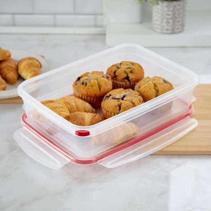 Sterilite Food Storage Container Ultra-Seal Clear Rectangular 16 Cup, Rocket Red Trim