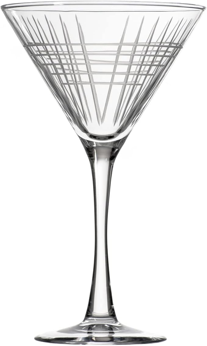 Rolf Glass Matchstick Martini Glass - Set of 4 Stemmed 10 Ounce Martini Glasses - Lead-Free Glass - Diamond-Wheel Engraved Cocktail Glasses - US Made
