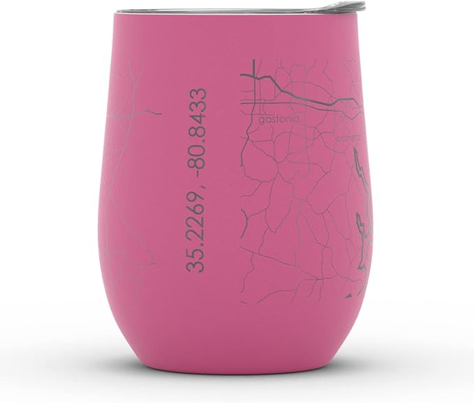 Well Told Engraved Charlotte North Carolina Map Insulated Wine Tumbler, Etched Stainless Steel Cup (12 oz, Sunset Pink) City Map Insulated Tumbler, Custom Insulated Tumbler, Outdoor Drinkware