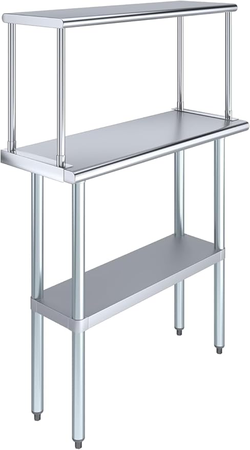 Stainless Steel Work Table with Wide Single Tier Overshelf | Metal Kitchen Prep Table & Shelving Combo (14" x 36" Work Table + 12" Overshelf)
