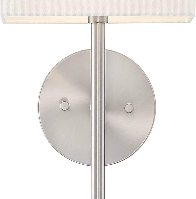 Possini Euro Design Favreau Modern Wall Sconce Lighting Brushed Nickel Silver Hardwired 16 1/4" High Fixture Rectangular Linen Shade Bedroom Bedside Living Room Home Hallway Dining Kitchen