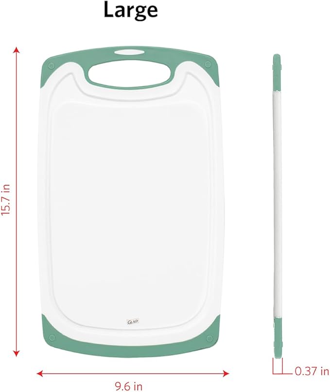 Glad Cutting Boards for Kitchen - 3pc Cutting Board Set with Juice Grooves and Non Slip Handles - Assorted Sizes for Meat, Vegetables, and Fruit - Non Porous, Dishwasher Safe, Teal Green