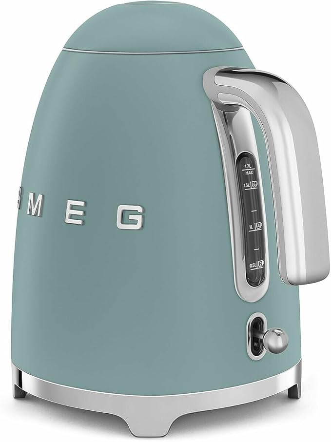 SMEG KLF03 7 Cup Electric Water Kettle, Retro-Style, Soft-Opening Lid, Auto Shut-Off, 360° Swivel Base – Jade
