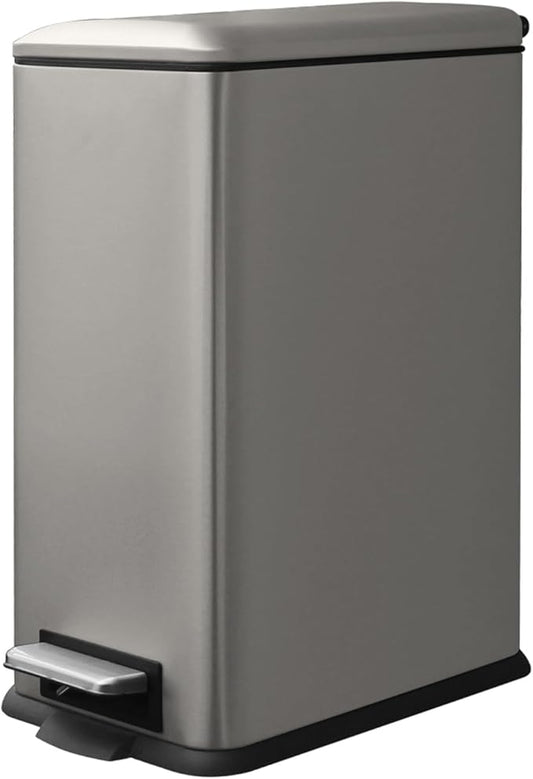 8 Gallon Slim Trash Can with Soft Close Lid, Stainless Steel Trash Can with Removal Inner Bucket, Hand -Free Trash Bin for Kitchen, Office, Laundry, Bathroom, 30 Liter Capacity, Kohler Grey