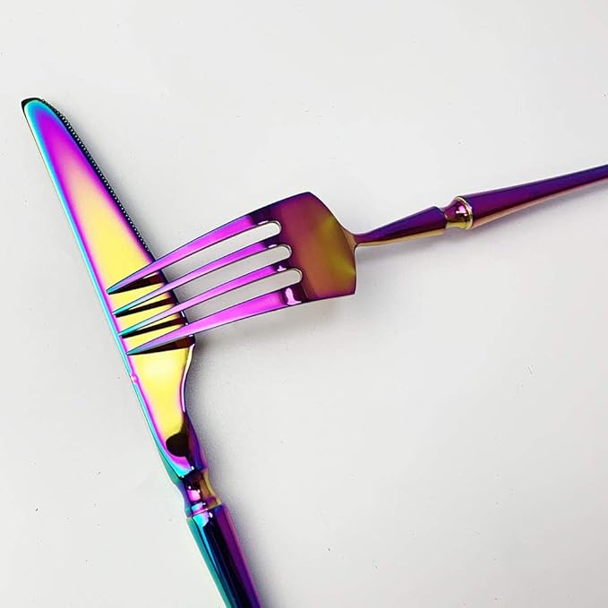 JASHII 5 Pieces Rainbow Silverware Set, Cutlery Set, Service for 1, Stainless Steel Flatware Set, Ideal for Wedding Festival Party Home Kitchen, Dishwasher Safe (Rainbow)