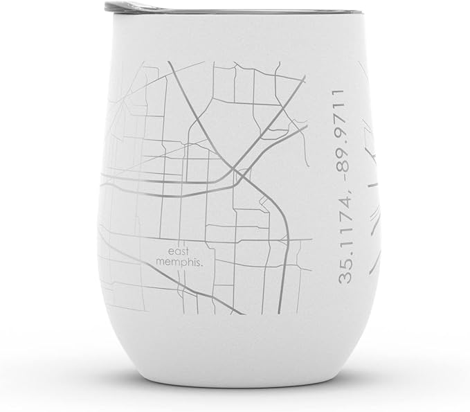 Well Told Engraved Memphis Tennessee Map Insulated Wine Tumbler, Etched Stainless Steel Wine Tumbler (12 oz, White) City Map Insulated Tumbler, Custom Insulated Tumbler, Outdoor Drinkware