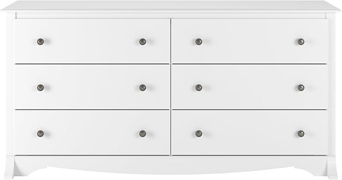 Prepac Sonoma 6-Drawer Double Dresser for Bedroom, Wide Chest of Drawers, Traditional Bedroom Furniture, 59" wide x 17.5" deep x 29" tall, White