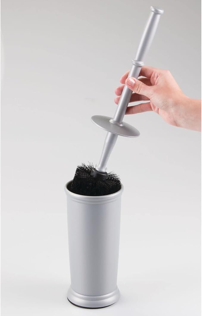 mDesign Plastic Modern Compact Toilet Plunger and Toilet Bowl Brush for Bathroom Storage Organization - Sturdy, Heavy Duty, Deep Cleaning Accessories - Hyde Collection - Set of 2 - Silver