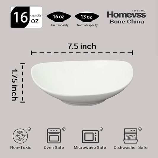 Bone China Triangular Shape, Elegance White Soup Bowl 16oz, 7.5inch x 7.5inch, Set of 6