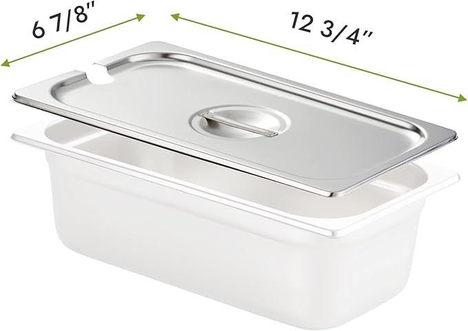 HECMAC 6-Pack 1/3 Size Slotted Hotel Pan Cover, Heavy Duty, Stainless Steel Solid Steam Table Catering Food Pan Lid with Handle