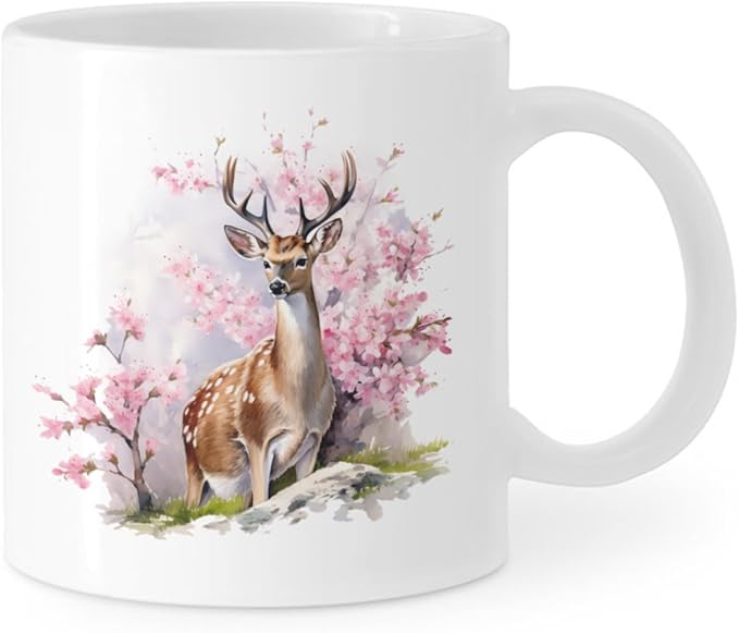 Coffee Mugs Deer Pattern Ceramic Latte Mug with Handle 11 OZ for Men Women for Latte Cappuccino Cocoa Milk Dishwasher & Microwave Safe