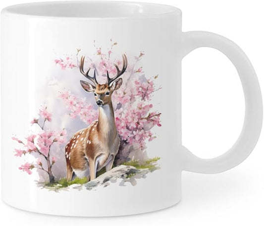 Coffee Mugs Deer Pattern Ceramic Latte Mug with Handle 11 OZ for Men Women for Latte Cappuccino Cocoa Milk Dishwasher & Microwave Safe