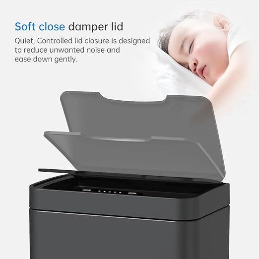 Mbillion Automatic Trash Can - 15 Gallon Motion Sensor Stainless Steel Smart Trash Can With Lid Rectangular Touchless Garbage Can for Kitchen, Bedroom, Home Office - Dark Gray