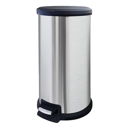 10 Gallon Trash Can with Lid, Tall Round Stainless Steel Kitchen Garbage Can with Plastic Lid, Liner Free Step-on Pedal Hand Free Trash Can, 40 Liter Capacity, Silver