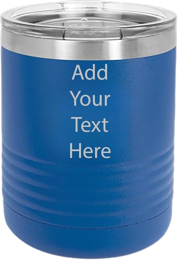 CRAZYDAISYWORLD Customized Polar Camel 10 oz. Vacuum Insulated Round neck Tumbler with Clear Lid Personalized With Your Text (Royal Blue)