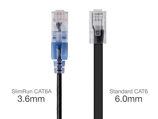 Monoprice Cat6A Ethernet Patch Cable - Snagless RJ45, 550Mhz, 10G, UTP, Pure Bare Copper Wire, 30AWG, 5-Pack, 7 Feet, Black - SlimRun Series